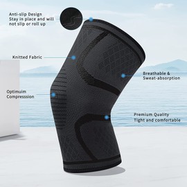 BESKEY Knee Support (Pair) Anti Slip Knee Brace Elastic Breathable Knee Compression Sleeve Help Joint Pain Relief for Arthritic Sufferer and Recovery from Injuries Fit for Sports (M, Black)
