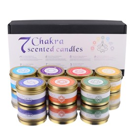 7 Chakra Scented Candles Gift Set - 7 x Scented Candles with Essential Oils & Gemstones in Sturdy Gift Box - Aromatherapy Candles - Meditation, Yoga, Reiki, Relaxation