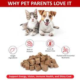 Beef Liver Dog Treats, Freeze Dried Raw Beef Liver Treats for Dogs & Cats, Single Ingredient, Human Grade, No Additives, High Protein, Grain Free, Gluten Free, All Natural Meal Topper, Made in the USA