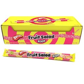 Barat Fruit Salad Rope 26g - Raspberry & pineapple flavour jelly rope coated in fruity and crunchy sugar rocks (24 Packs(Full Box))