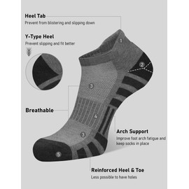 Airacker Ankle Athletic Running Socks Cushioned Breathable Low Cut Sports Tab Socks for Men and Women (6 Pairs)