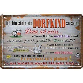 WOGEKA ART Retro Tin Sign "Ich bin stolz, ein Dorfkind zu sein" Nostalgia Decorative Sign as Gift Idea for Village Fans for Birthday Christmas 20 x 30 cm Metal Sign 1311