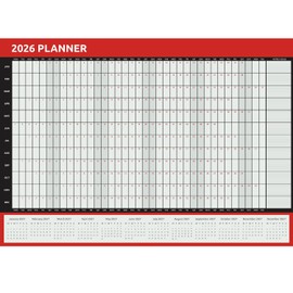 Evelay 2026 Wall Planner A2 Size (59cm x 42cm) Full Year to View Calendar Home Office School Organiser (Red) - Made in UK