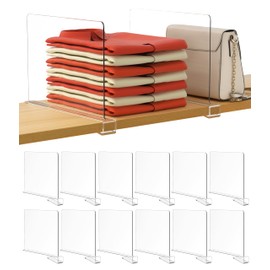 HBlife 12 Pcs Clear Acrylic Shelf Dividers, Vertical Purse Organizer for Closet Perfect for Sweater, Shirts, Handbags in Bedroom and Kitchen, Closet Separators for Organization Cabinet