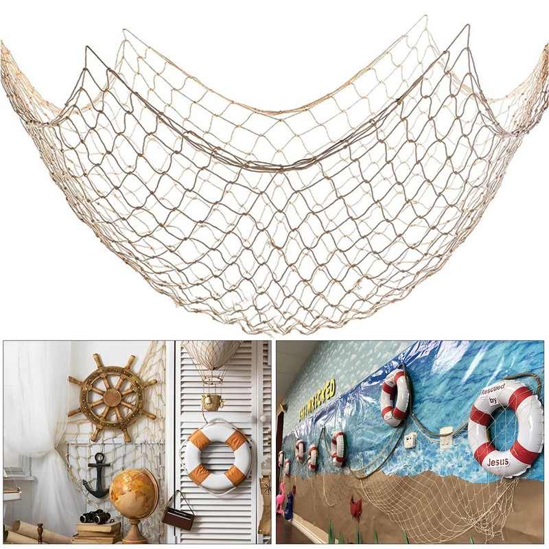 Fish Net Decorations for Party, 2mm Natural Cotton Hawaiian Party