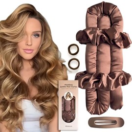 Rizador de pelo jumbo sin calor: rizos satinados sin calor durante la noche, diadema con varilla rizadora jumbo, rizadores sin calor para dormir (marr