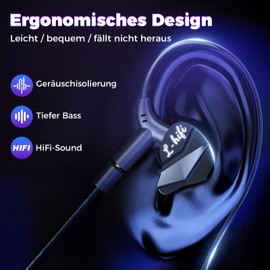 ShinePick In-Ear Gaming Headset, In-Ear Headphones with Cable 3.5 mm, Removable Microphone, Wired Headphones for Smartphone, MP3/MP4 Player, Computer, Laptop, Tablet (Black)