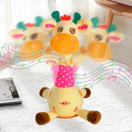 JISON21 Giraffe Toy, Recording, Adjustable Volume, Talking Plush, Movable Giraffe, Dancing, Recording, Sing, LED Light, Dancing Giraffe, Imitating Plush Animal, Embroidered Eyes, Embroidered Buttons,