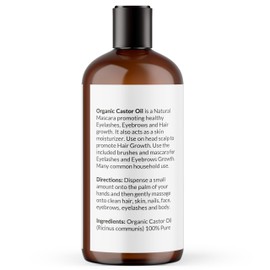 NaturoBliss Organic Castor Oil 100% Pure and Natural Premium Grade Oil for Hair Growth, Eyelashes and Eyebrows - Carrier Oil - Hair and Body Oil - Expeller-Pressed & Hexane-Free (32 Fl Oz)