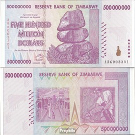 Prophila Collection Banknote Zimbabwe Pick-Nr: 82 UNC 2008 500 Million Dollars (Banknotes for Collectors - No Means of Payment) Other Mammals (Monkeys/Dinos/Elephants …)