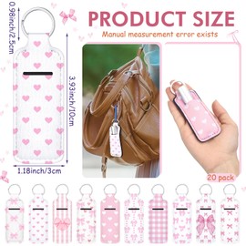 Ctosree 20 Pcs Bow Lipstick Holder Keychain Bulk Coquette Lip Balm Holder Keychain Valentine's Day Birthday Party Favor(Pink,Coquette Style)