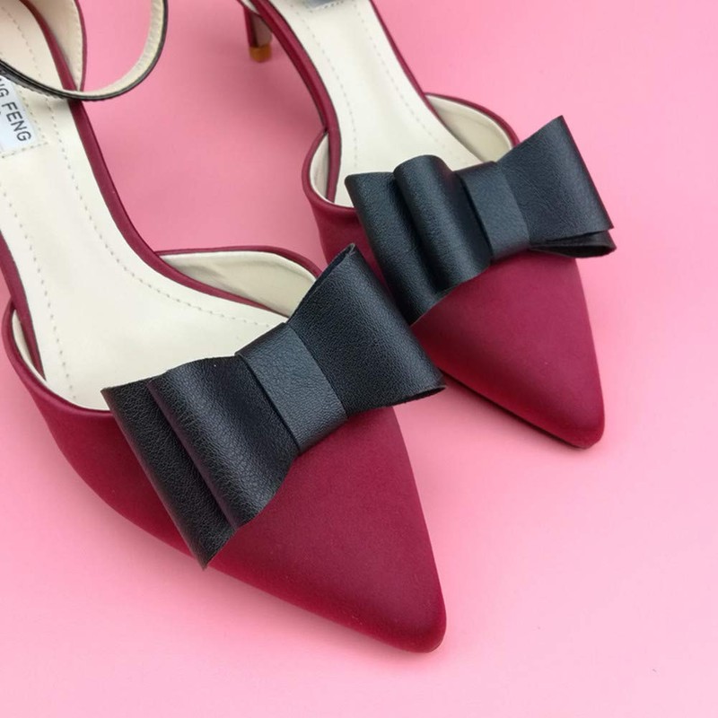 Douqu 1 Pair Simple Elegant Woman Ladies Black PU Bow