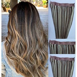 Hair Faux You 100% Human Hair Extensions, Hairband ONE PIECE NO CLIP with an adjustable invisible wire Fishing String # 4/613 Dark Brown with Platinum Blonde (20" 100 grams)