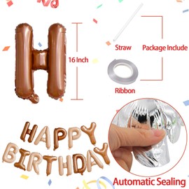 Beige Brown Happy Birthday Balloons Banner,16 Inch Mylar Foil Letters Sign,Reusable Balloons for Women, Men, Boys & Girls Birthday Decorations Party Supplies