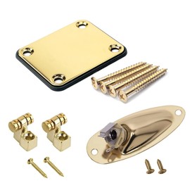 TUOREN Paquete de 3 piezas de guitarra eléctrica, placa de mástil, guía de árbol, placa de entrada de 1/4 pulgadas con tornillos para guitarra Fender Strat Tele Style (dorado)