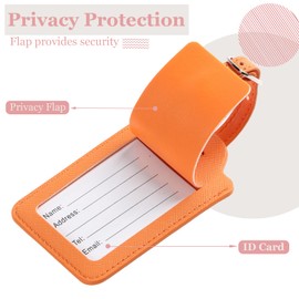 Initial Luggage Tags, PU Leather Suitcase Tags for Baggage Handbag Travel Bag Tags with Privacy Cover Name Card, Lettered Embroidered Travel Bag Labels Gifts for Women Kids Teens(Orange R)