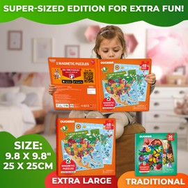 QUOKKA Magnetic Puzzles for Toddlers 4-6 - 2x48 Travel Puzzles Games for Kids Ages 3-5 - USA & World Maps Car Activities Toy for Boys and Girls 2-4 yo - United States Learning Magnet for Road Trip
