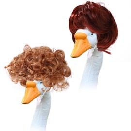 BOXOB 2pcs Porch Goose Outfits Wigs, Cute Porch Goose Braid Wigs Decoration Hair Accessories for Costume Outdoor Patio Yard Lawn Statue Garden Art Costume (Long Slightly Curly & Afro)