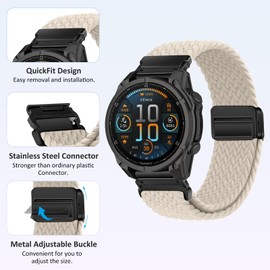 RosMank 26 mm Quickfit Braided Bracelet Compatible with Garmin Fenix ​​​8 AMOLED 51 mm/7X Pro/7X/6X Pro/6X, Nylon Replacement Strap for Enduro 3/Descent Mk3i/Instinct 2X/Tactix 7/Quatix 7X, Nylon, No