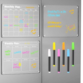 DIYMAG Planning Pads 3Pack Acrylic Magnetic Dry Erase Calendar for Fridge, Clear Calendar Set 2026 Magnetic Weekly Monthly Memo Planner Board for Refrigerator with 6 Colors Markers