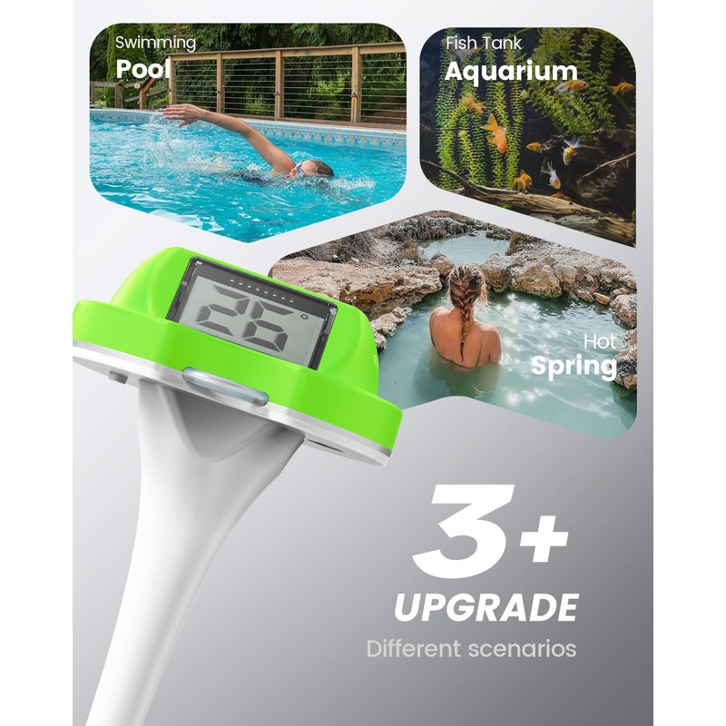 Pool Thermometer Floating Easy Read with Dual Jumbo-Sized Screens, Solar