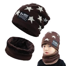 Gxlaihly Winter Hat for Children, Children's Winter Warm Beanie Hat and Loop Scarf Set, Children's Winter Hat Beanie Hat, Winter Hat and Scarf Set for Boys Girls from 6-15 Years, brown