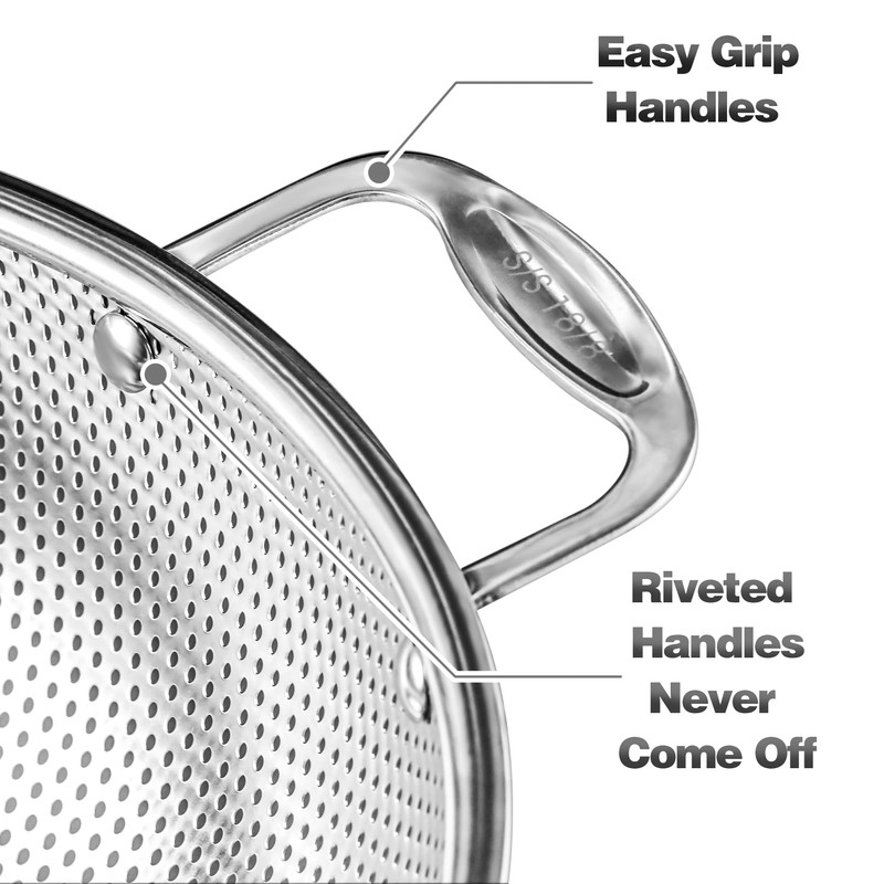 Tiawudi Large 6-Qt Colander, 18/8 Stainless Steel Mesh Strainer for