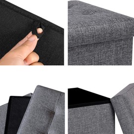 B FSOBEIIALEO Storage Ottoman Cube, Toy Chest Folding Footrest Stool Seat, Linen Grey 12.6"X12.6"X12.6" (2 Pack)