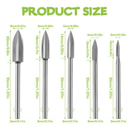 EPLZON Wood Carving Tools for Rotary HSS Tool 1/8” Shank Universal Tool For DIY Carving Drilling Micro Sculpture Wood Crafts Grinding(Pack of 5pcs)