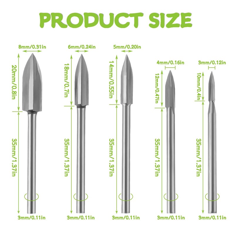 EPLZON Wood Carving Tools for Rotary HSS Tool 1/8” Shank