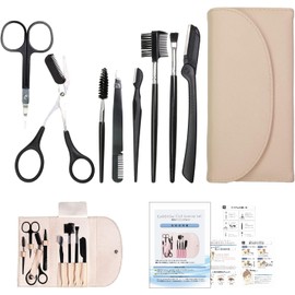 [Co-Developed by Beauty Professionals] Eyebrow Scissors Eyebrow Cut Hair Removal Set Ladies Men's Brand: FINEON (Beige)