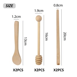 DHSBGWSX 2 Pieces Honey Spoons, 2 Pieces Wooden Spoons, 2 Pieces Wooden Straws, Mixing Spoon, Honey Stirring Stick, Coffee Spoon, Drink Stirrer, Tableware Set, Kitchen Accessories