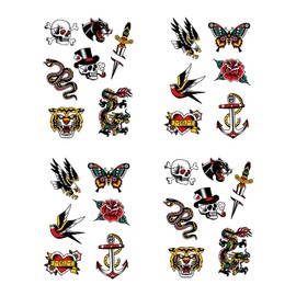 SanerLian Anchor Skull Swallow Temporary Tattoo Sticker Waterproof Adult Men Women Hand Arm Shoulder Body Art 15X11cm Set of 4 (SF165)