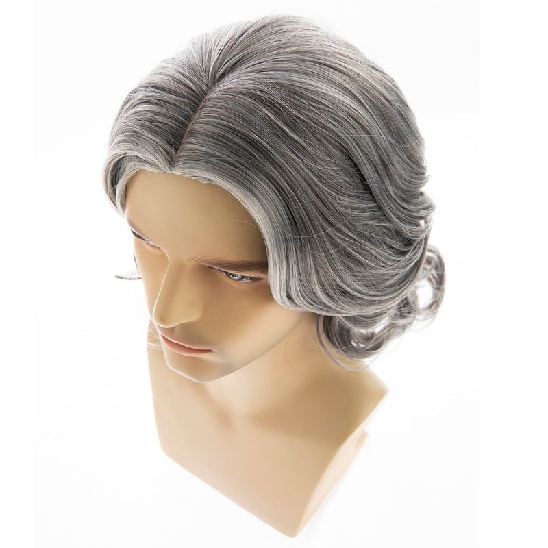 RicHyun Grey Wigs for Men Short Wavy Layered Synthetic Cosplay