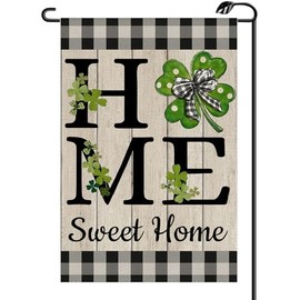 St Patricks Day Sweet Home Garden Flag 12x18 Inch Vertical Double Sided Green Shamrocks Plaid Home Small Flags Farmhouse Outside Decoration For Yard (ONLY FLAG) SP23