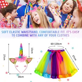 2 x Unicorn Costume for Children, Unicorn Headband, Princess Tutu for Girls, Birthday Party, Carnival, Unicorn Themed Cosplay Costume Gifts