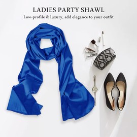 LumiSyne Women's Satin Chiffon Festive Stole Scarf Plain Lightweight Scarf Wrap for Bride Bridesmaid Wedding Evening Dress Prom, royal