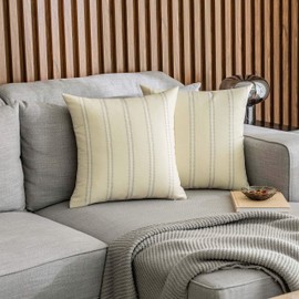 Home Brilliant Decorative Throw Pillow Covers Transitional Home Decor Striped Modern Farmhouse Pillowcases for Indoor Outdoor, Set of 2, 18 x 18 inches(45x45cm), Cream