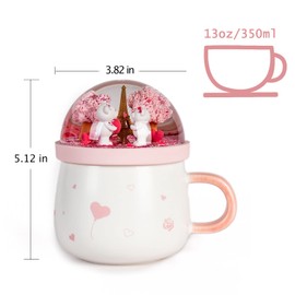 DANVON Pink Cute Ceramic Coffe Mugs,Creative Tea Milk Cups with Lovely Bear Snow Globe Lid,Unique Birthday Valentines Mother's Day Gifts for Mom Women Girls Kids,12.3oz/350ML Gift Wrapped