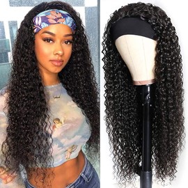 Headband Wig Human Hair Deep Wave Curly Wigs for Black Women 28 Inch Brazilian Human Hair Wig Deep Wave Curly Headband Wigs Glueless None Lace Front Wigs Natural Black Human Hair Wigs
