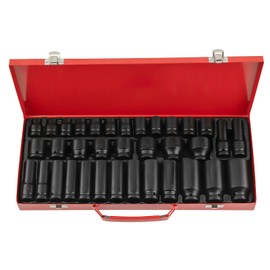 1/2" Deep Impact Socket Set 35PCS, Metric 6-Point Drive, 8mm-32mm Heavy Duty Garage Tool Kit, Cr-V Steel, for Lug Nuts & Bolts