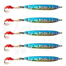 Fish WOW! 5pcs 150g Fishing Vertical Metal Speed jig 5.25oz Knife Jig with Two Assist Hooks - Blue