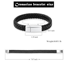VCCWYQK Urn Bracelet for Ashes for Men Women Keepsake Memorial Cuff Bangle Braided Leather Bracelet, Stainless Steel, No Gemstone