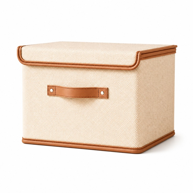 11L Beige Non-Woven Fabric Clothes Storage Box with Lid, Wardrobe