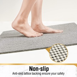 HITSLAM Shower mat Non Slip, 60 x 40 CM Non Slip Bath Mat with Drain, Soft PVC Loofah Shower Bath Mat for Tub, Quick Drying Shower Mat for Bathroom, Grey