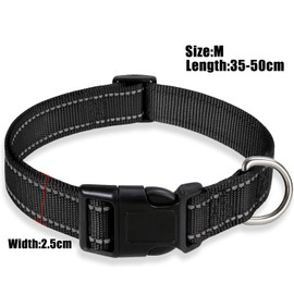 2 PCS Reflective Dog Collar, Soft Padded Breathable Nylon Pet Collar, Adjustable Dog Collar for Puppy, Dogs(M, Black)