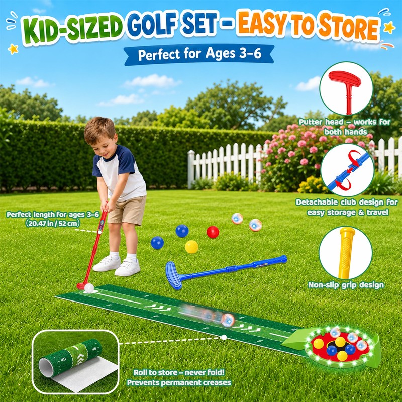 Kids Golf Toys Set, Light Up Golf Putting Indoor Game