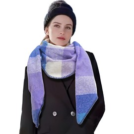 Wander Agio Women Fashion Shawl Warm Long Winter Wrap Scarves Cashmere Soft Feel Plaid Triangle Blue Purple 13