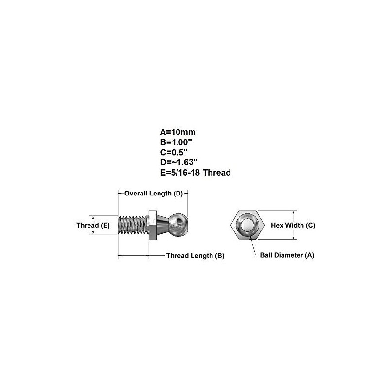 (4 Pack) 10mm Ball Studs with Hardware - 5/16-18 Thread