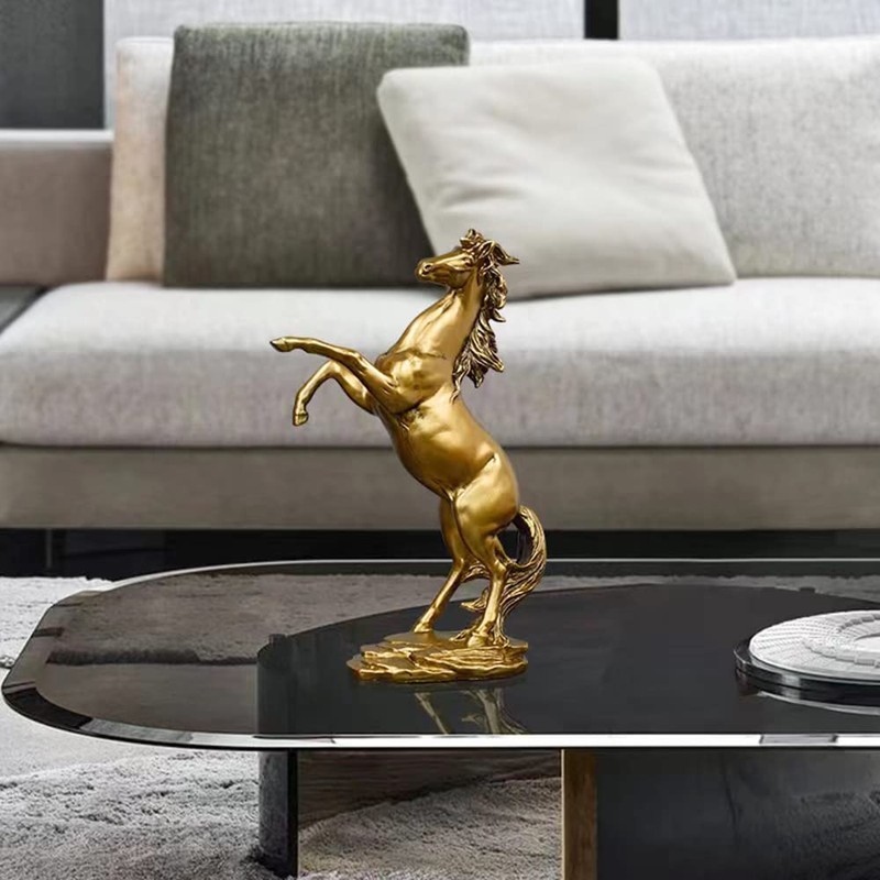 FUNSXBUG Gold Horse Statue Figurines - Resin Standing Fighting Horse